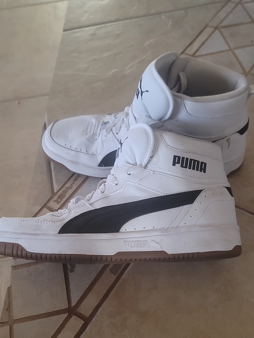 Puma White and Black Mid-Top Athletic Sneakers